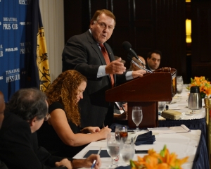 James P. Hoffa, President of the International Brotherhood of Teamsters, speaks  to the NPC of his support for the Democratic Party.